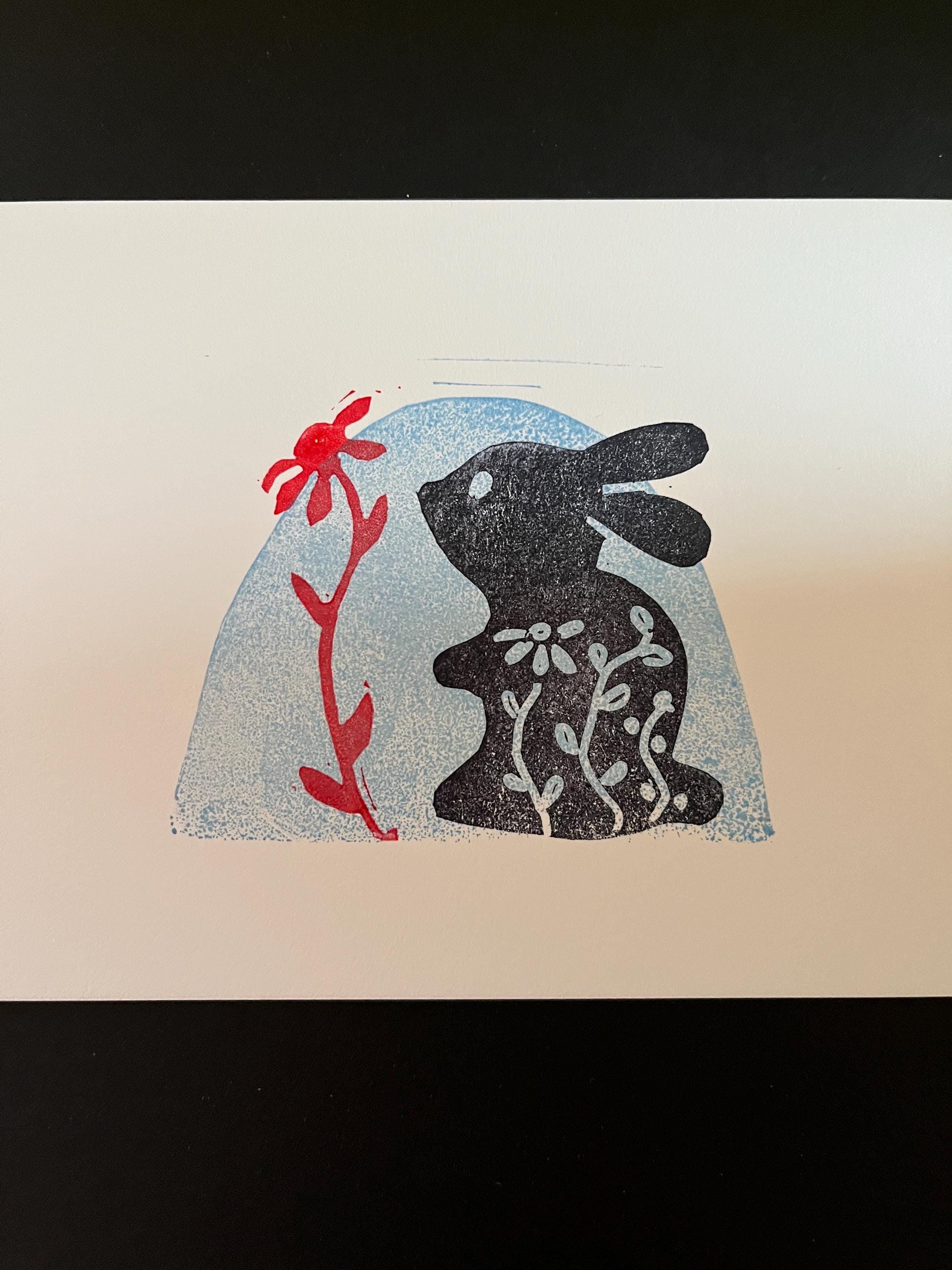 ◆Rabbit-PaperCutting-◆ Rabbit Block Print-year of the Rabbit-bunny Linoprint - Etsy