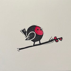 Robin Linocut Print-Small Nature Wall Decor