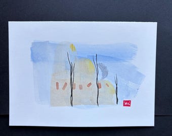 Minimalist Wall Art, Original Watercolor  Painting 5x7