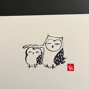 Mothers Day Owl Love You- Linocut Print-Small Affordable Art