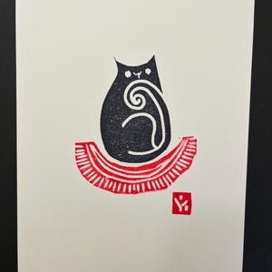 Cat on a Rug Linocut Print- Affordable Wall Decor-Original Handmade Art Print