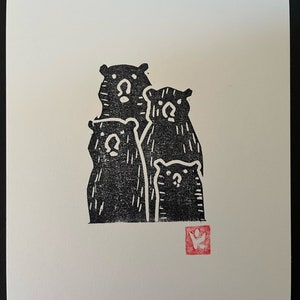 Bear Family-Small Linocut-Baby Room Decor