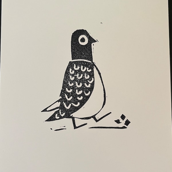 Pigeon Linocut Print-Urban Nature Wall Decor
