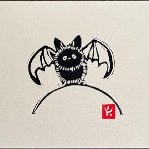 Bat- Cute Linocut Print- Limited Edition