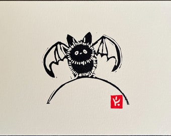 Fledermaus - Niedlicher Linoldruck - Limitierte Auflage