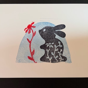 Rabbit Block Print-Year of the Rabbit-Bunny Linoprint