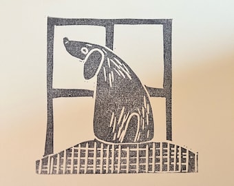 Dog Block Print-Good Boy Waiting