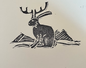 Jackalope Linocut-Affordable Original Print