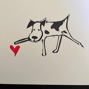 Spotted Dog playing with Your Heart- Hand Carved and Printed -Original Art Wall Decor