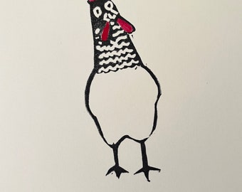 Funky Chicken Lino cut Stampa-Arte originale