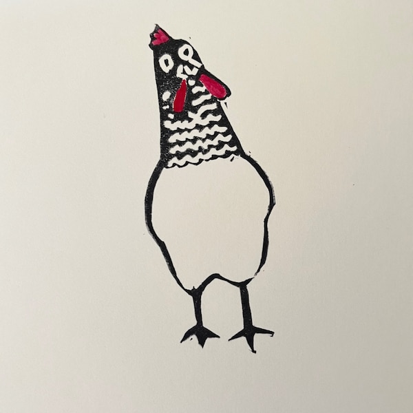 Funky Chicken Lino cut Print-Original Art