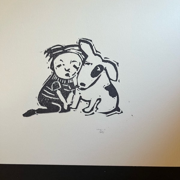 Good Boys Linocut-Dog Love