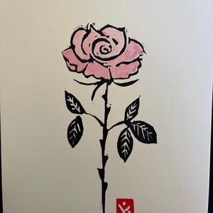 Rose Linocut Print-Floral Wall Art