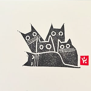 Cat Family-Small Linocut