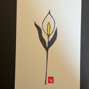 Calla Lily Linocut Print- Watercolor Painting -Hand Printed and Painted-Perfect Gift