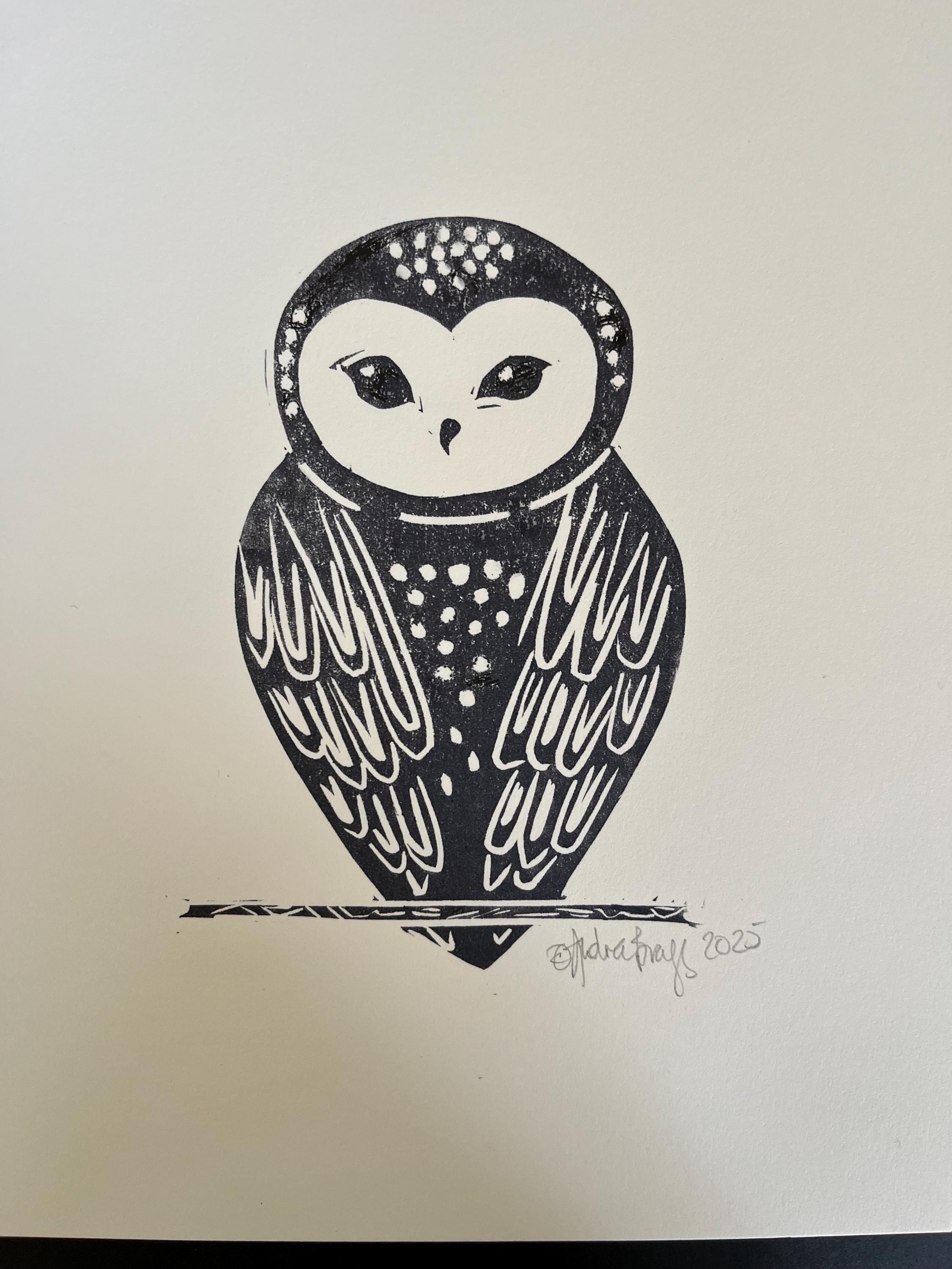 Owl Linocut Print-Affordable Handmade Art-Wall Decor-Handcarved and Printed- Raptor