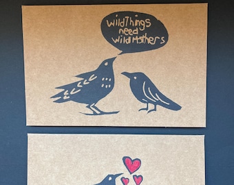 Linocut Mothers Day Card Set of 2|Hand Printed Art Cards