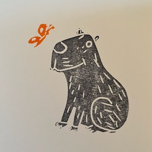 Happy Capybara Print-Small Linocut
