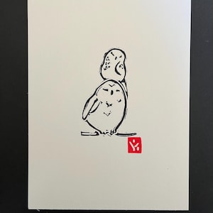 Snowy Owls-Small Linocut-Handmade Original Art