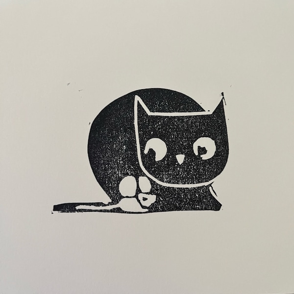 Cat and Mouse Linocut-Cute Affordable Art