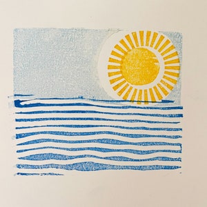 Sun and Sea-Hand Carved Small Linocut