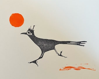 Roadrunner Block Print-Cute Desert Bird