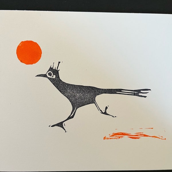 Roadrunner Linocut Art