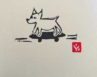 Dog Linocut Print-Mini Dog Art