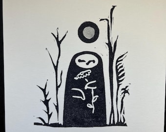Forest Spirit Art Print|Woodland Creature Linocut Wall Art