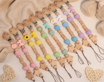 Secure Flower & Bow Dummy Clip with Custom Name | Personalized Pacifier Holder