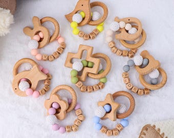 Personalized Baby Name Bracelet | Interactive Sensory Toy with Wooden Alphabet Blocks | Newborn Shower Gift