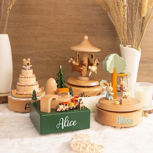 Caja de música de madera personalizada con nombre / Regalo de cumpleaños para niños / Recuerdo para bebé / Decoración de guardería