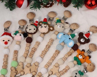 Secure Animal Dummy Clip with Custom Name | Personalized Pacifier Holder | Christmas gift for baby