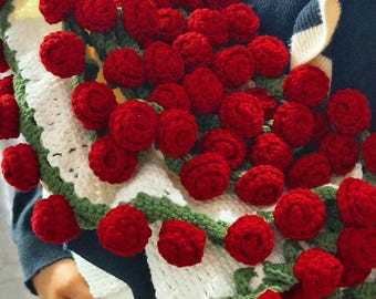 Handmade Crochet Rose Blanket: Everbloom Bouquet Shawl, Custom Design