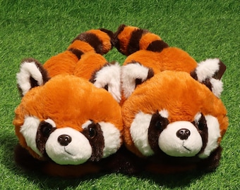 Customizable Plush Red Panda Slippers: Warm Anti-Slip Home Shoes
