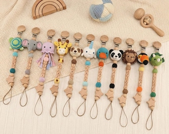 Secure Animal Dummy Clip with Custom Name | Personalized Pacifier Holder