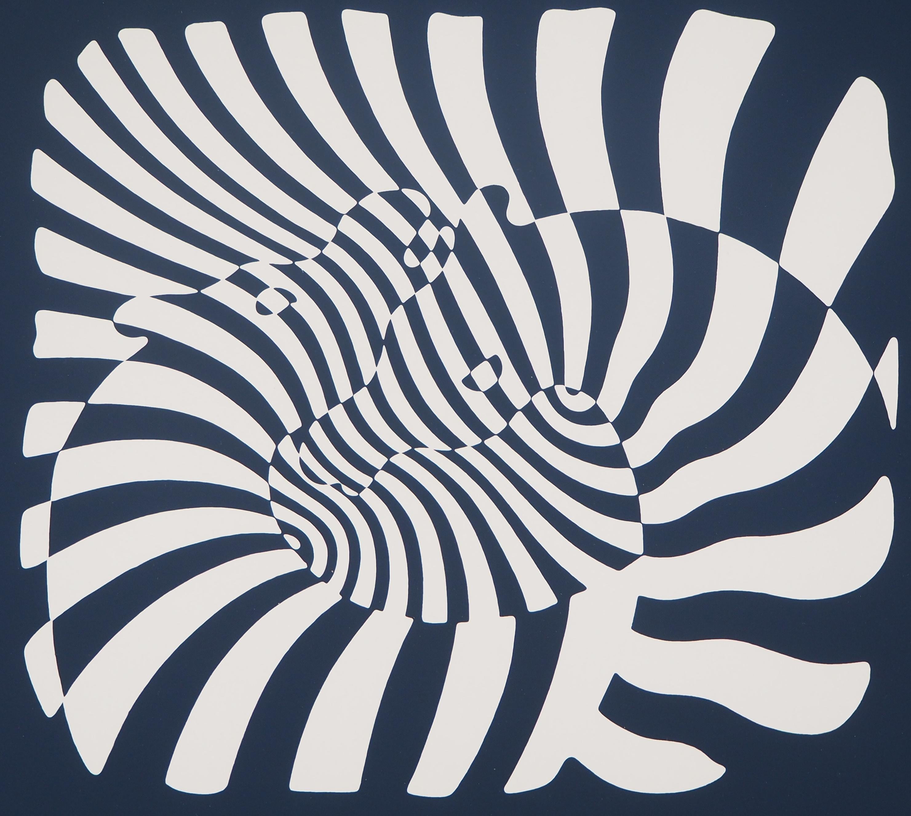 Victor VASARELY: Zebras on a Blue Background - Original Signed