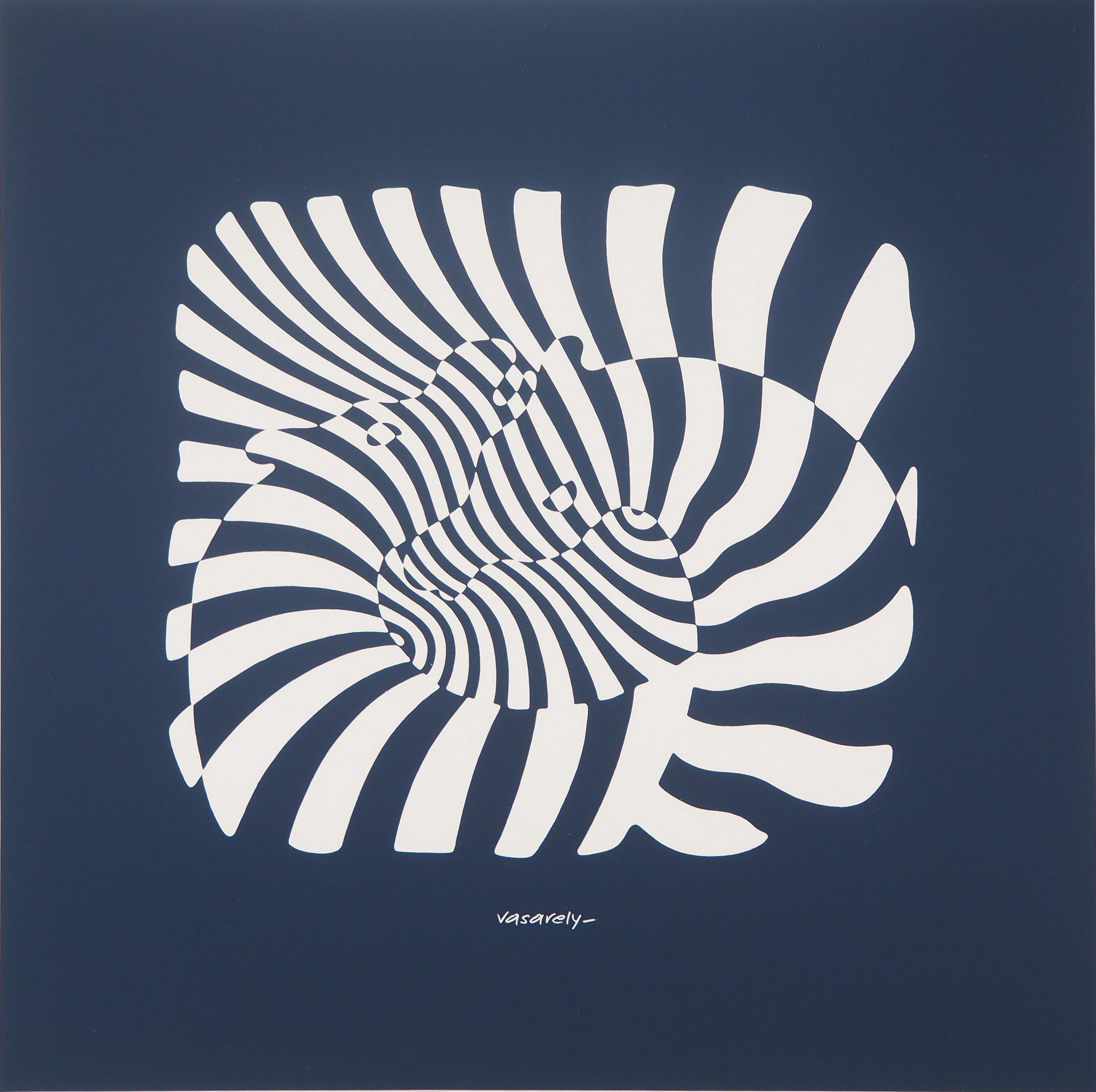 Victor VASARELY: Zebras on a Blue Background - Original Signed