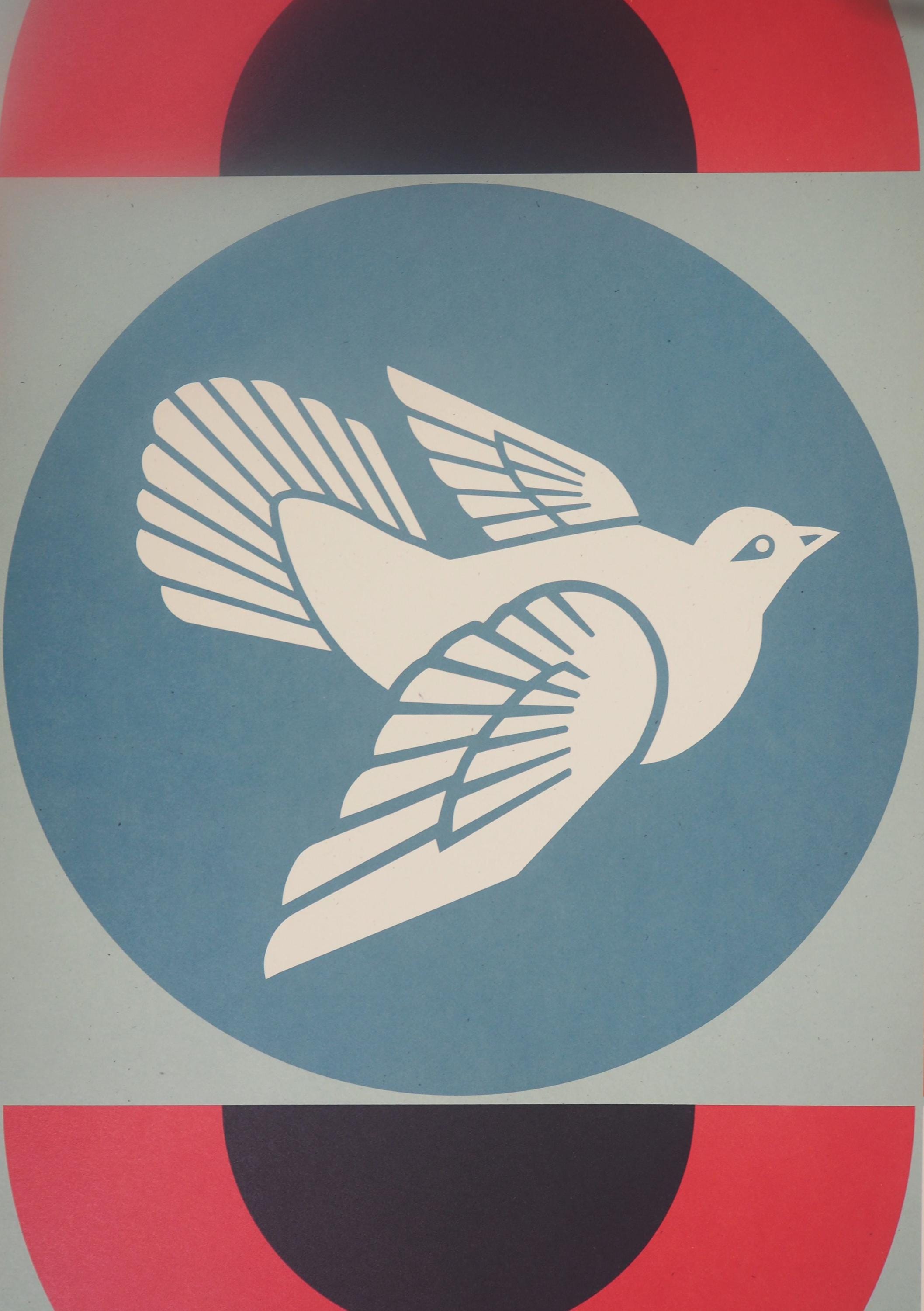 シェパード・フェアリー（OBEY）：幾何学的鳩赤 - オリジナルサイン