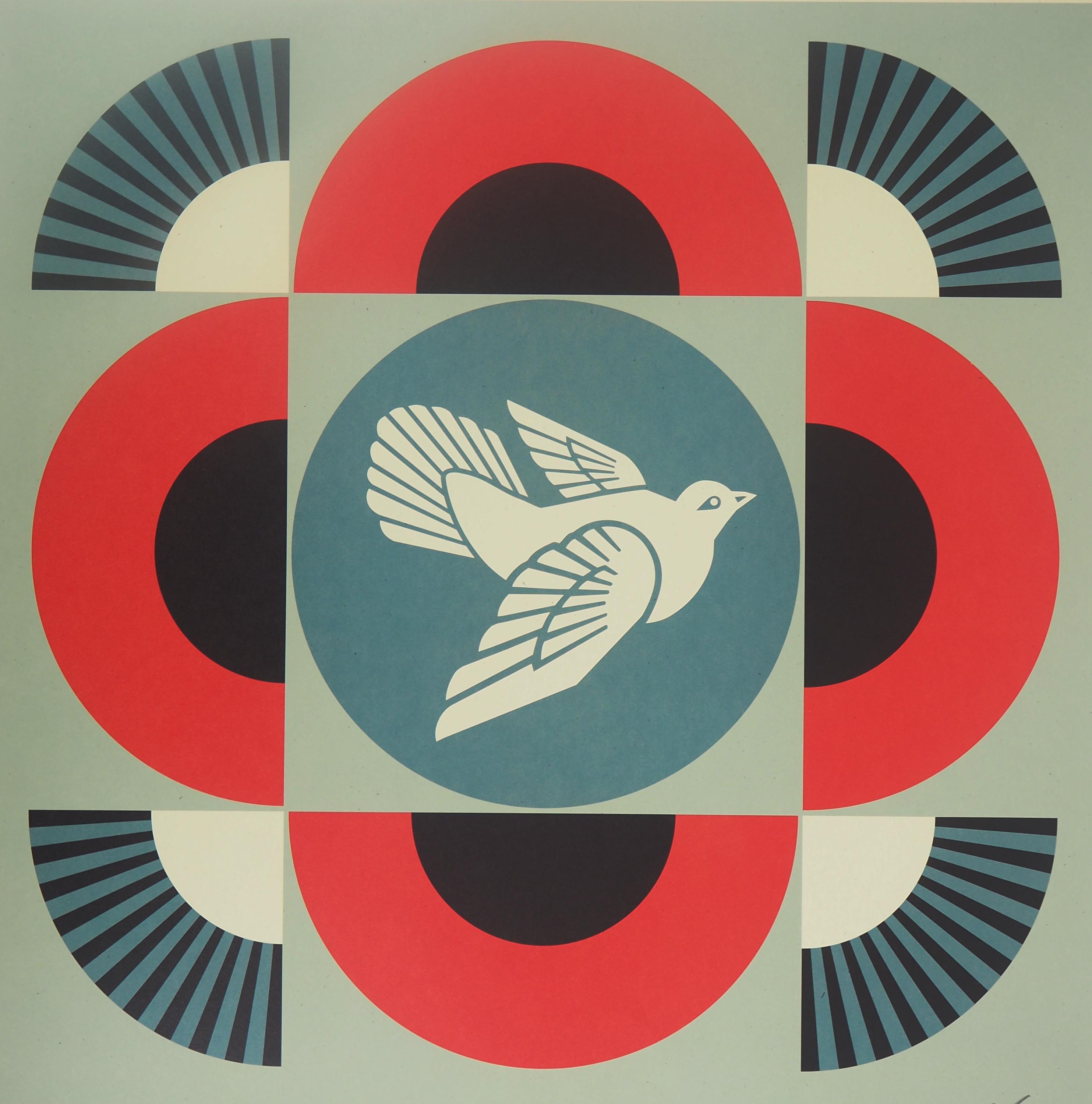 シェパード・フェアリー（OBEY）：幾何学的鳩赤 - オリジナルサイン