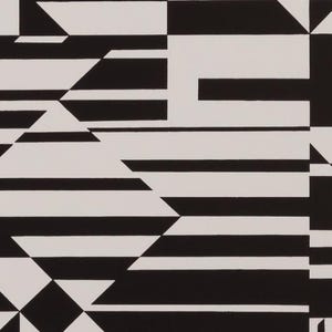 Puede incluir: Dise&ntilde;o geom&eacute;trico abstracto en blanco y negro. La obra de arte presenta un patr&oacute;n repetitivo de formas, incluyendo rect&aacute;ngulos, tri&aacute;ngulos y l&iacute;neas diagonales. Las formas est&aacute;n dispuestas en una composici&oacute;n sim&eacute;trica, creando un contraste visual llamativo.