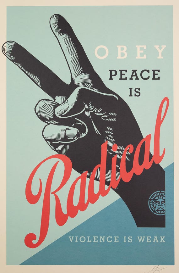 Shepard Fairey シェパード・フェアリー（本人サイン入り） Shepard FAIREY (OBEY): Radical Peace - Original Signed Lithograph