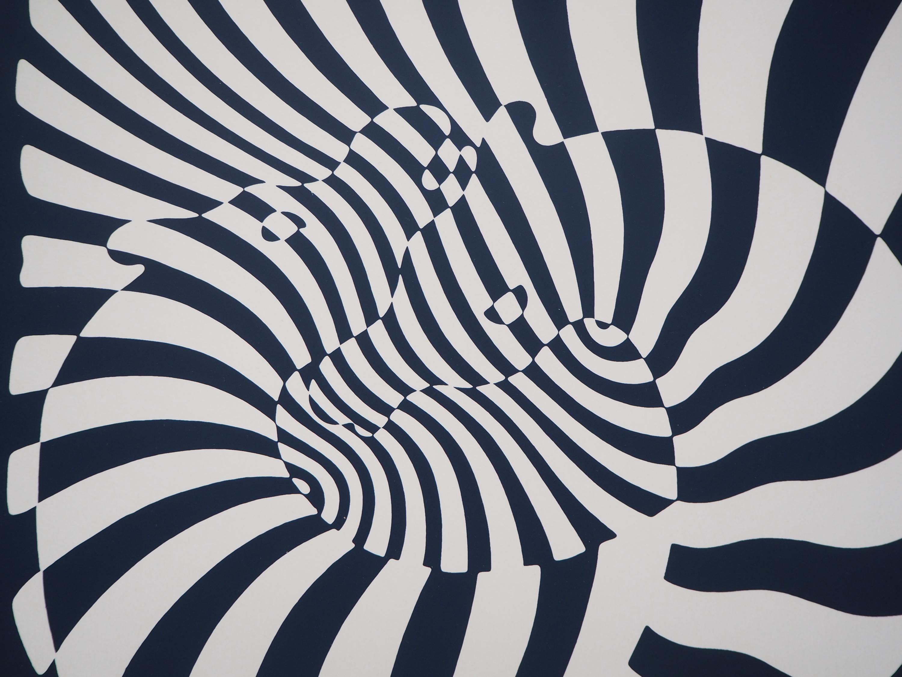 Victor Vasarely Beltica シルクスクリーン Victor VASARELY: Zebras on a Blue Background - Original Signed