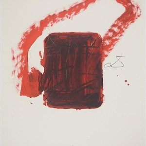 Antoni TAPIES: Composition with a Red Box - Signed Lithograph