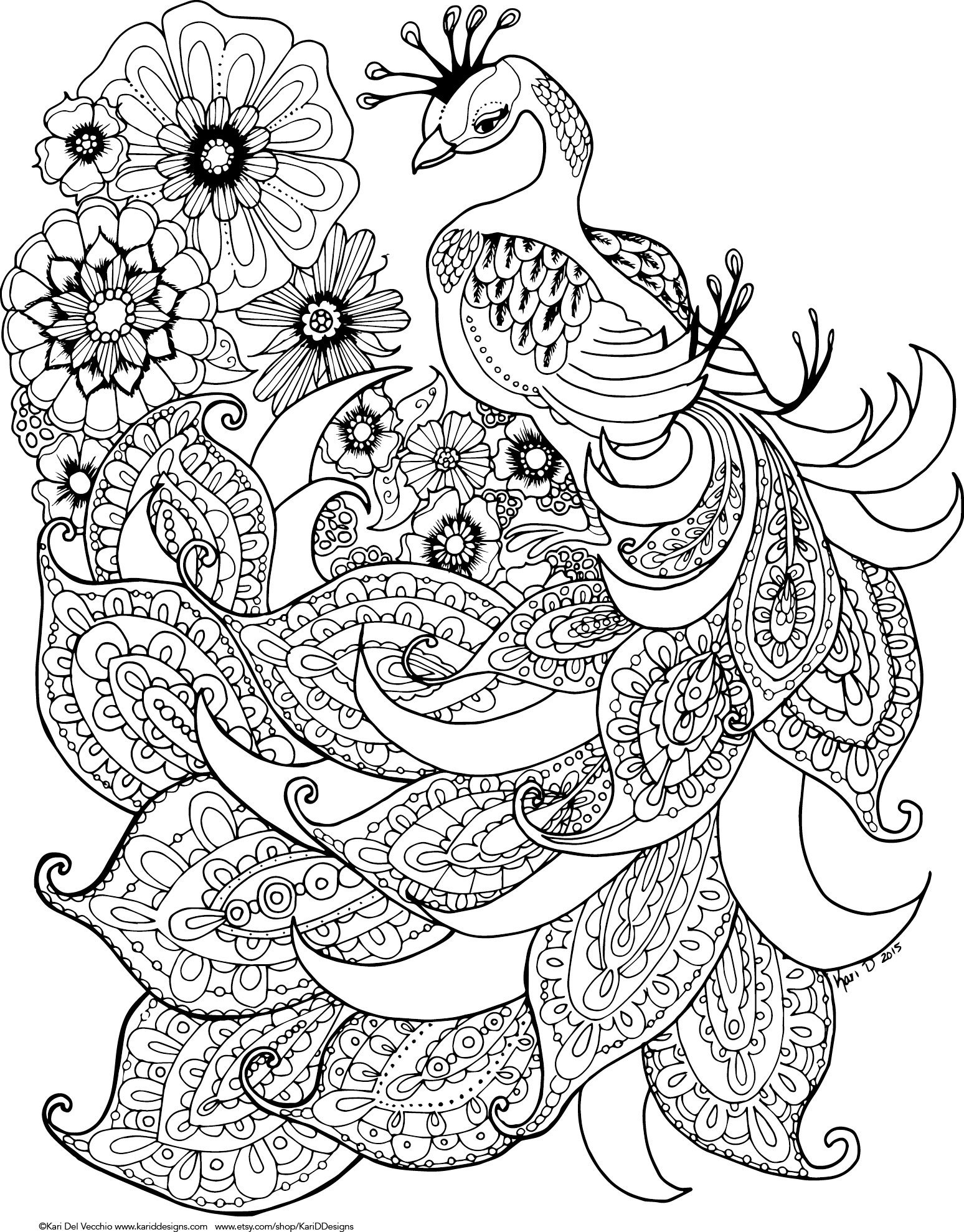 Download Printable Adult Coloring Page Peacock Spirit Animal Etsy