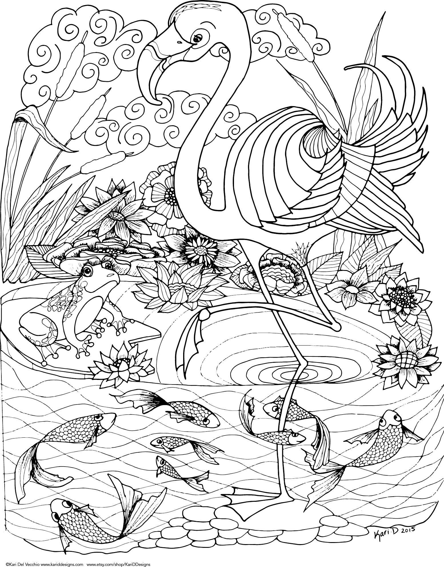 Download Printable Adult Coloring Page Flamingo Spirit Animal | Etsy