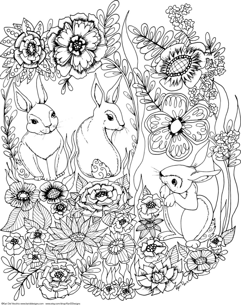 Download Printable Adult Coloring Page Rabbit Spirit Animal | Etsy
