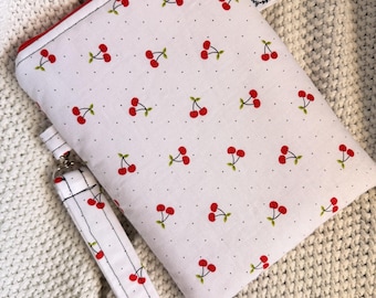Cherry Pattern Regular Size Book Sleeve with Zipper and Wrist Strap | Cute Book Sleeves | Bookish Accessories | Gifts for Readers