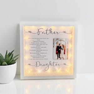 Personalised Father Daughter Photo Frame: Dad Gift with LED Lights