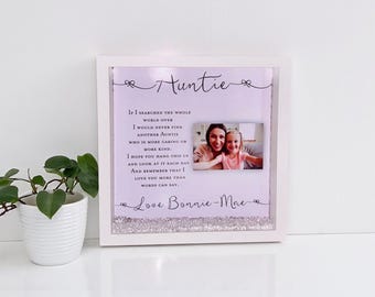 Personalised Auntie Photo Frame Gift: Sister Sibling Gift. Auntie birthday.